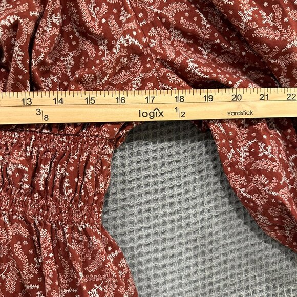 Madewell Dress Womens 6 Burgundy Paisley V-Neck Smocked Waist Long Sleeve Mini - Picture 10 of 11